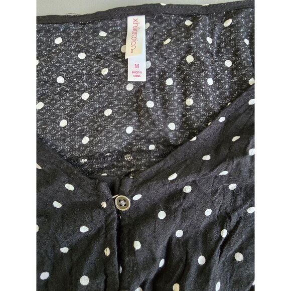 Xhilaration Black & White Polka Dot Long Sleeve Tie-Front Crop Top M - Picture 3 of 5